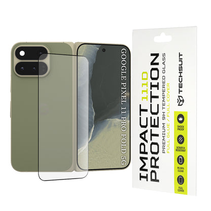 Pellicola Protettiva per Schermo Esterno Techsuit per Google Pixel 11 Pro Fold, Vetro Temperato, Full Glue, 111D, Nero