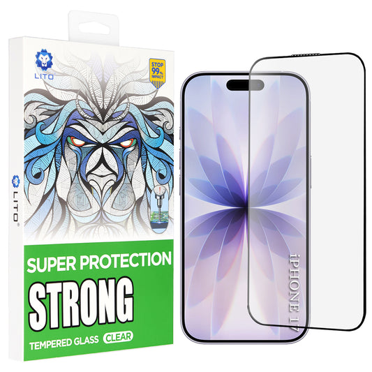 Pellicola Protettiva Schermo Lito D+ Max Strong per Apple iPhone 17 / 16 Pro, Vetro Temperato, Full Glue, Nera