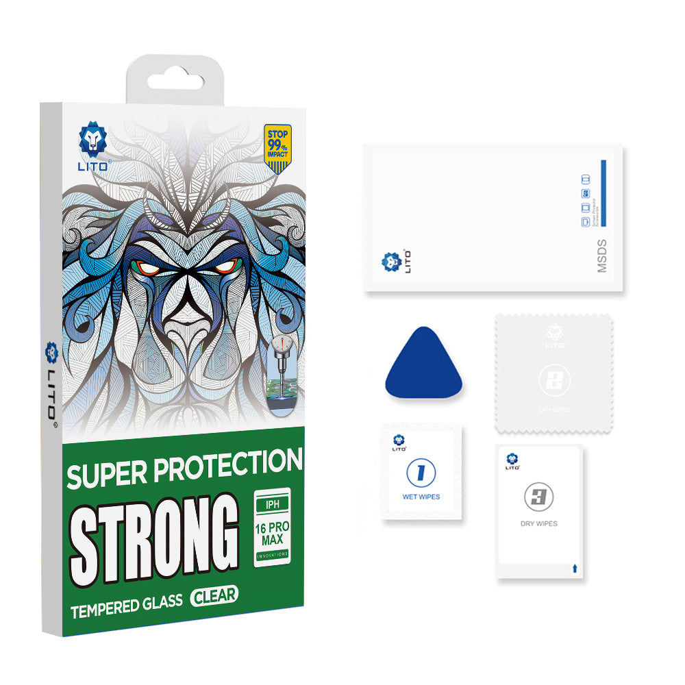 Pellicola Protettiva Schermo Lito D+ Max Strong per Apple iPhone 17 / 16 Pro, Vetro Temperato, Full Glue, Nera