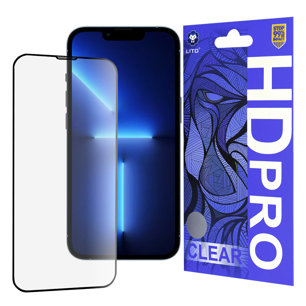 Pellicola protettiva per schermo Lito HD Pro Clear per Apple iPhone 14 Plus / 13 Pro Max, Vetro temperato, Colla completa, Nera