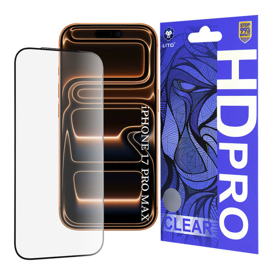 Pellicola Protettiva Schermo Lito HD Pro Clear per Apple iPhone 17 Pro Max, Vetro Temperato, Full Glue, Nera