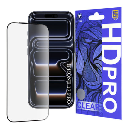 Pellicola Protettiva Schermo Lito HD Pro Clear per Apple iPhone 17 Pro, Vetro Temperato, Full Glue, Nera