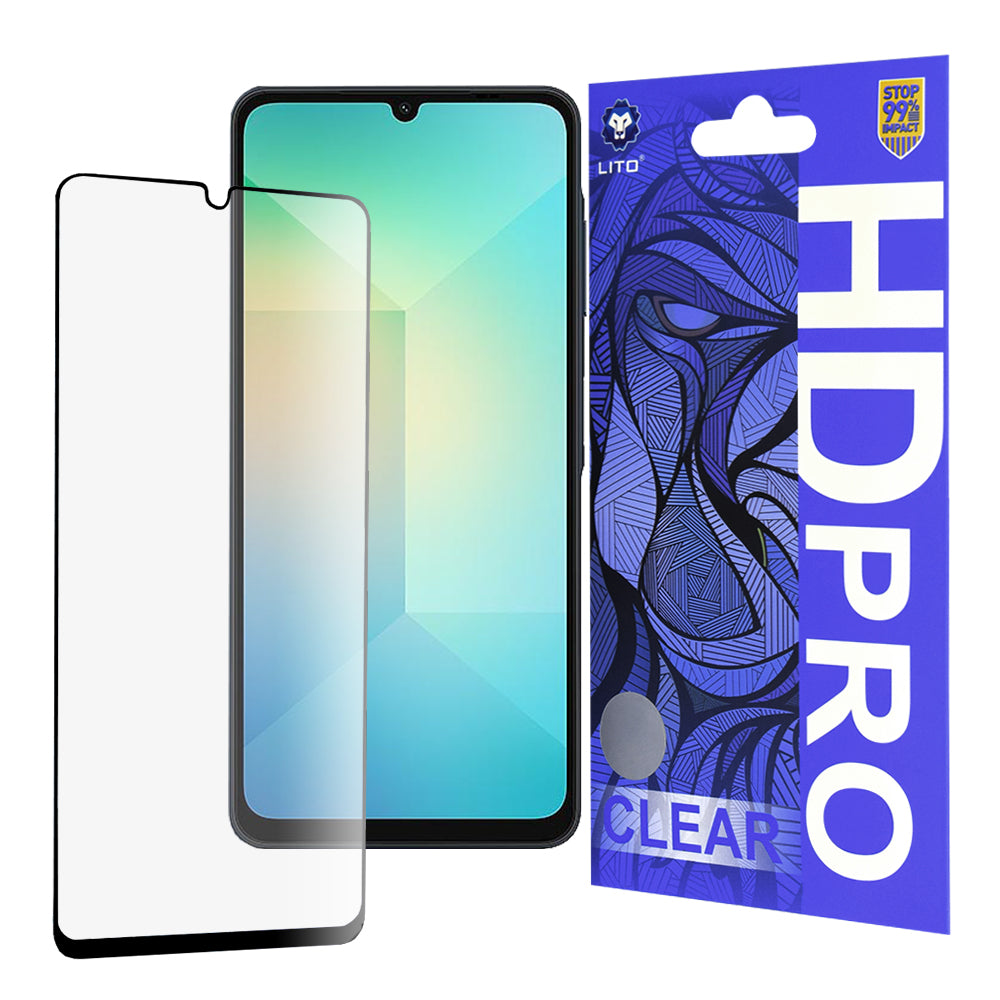 Pellicola protettiva per schermo Lito HD Pro Clear per Samsung Galaxy A06 A065, Vetro temperato, Colla completa, Nera