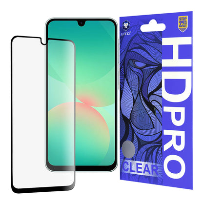 Pellicola protettiva per schermo Lito HD Pro Clear per Samsung Galaxy A26 A266, Vetro temperato, Colla completa, Nera