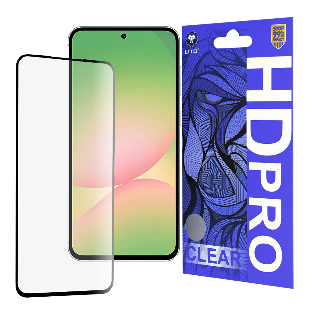 Pellicola protettiva per schermo Lito HD Pro Clear per Samsung Galaxy A56 A566, Vetro temperato, Full Glue, Nero