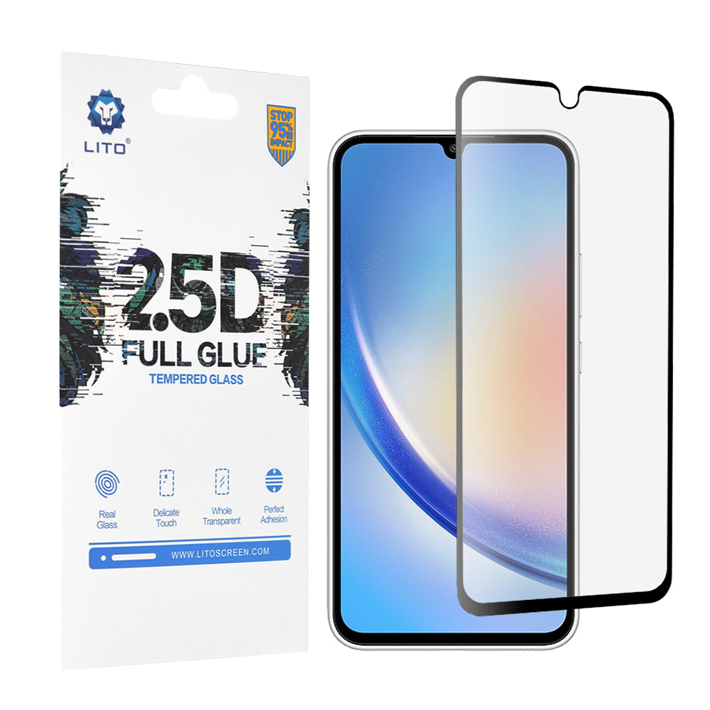 Pellicola protettiva per schermo Lito per Samsung Galaxy A34 A346, Vetro temperato, Full Glue, 2.5D, Nero
