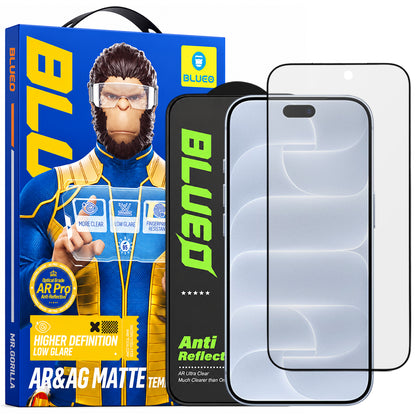 Pellicola protettiva per schermo Matte Blueo Anti Reflective HD per Apple iPhone 18 Pro, vetro temperato, Full Glue, nera