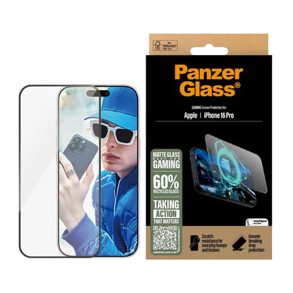 Pellicola Protettiva Schermo Matte PanzerGlass Ultra-Wide Fit Gaming per Apple iPhone 16 Pro, Vetro Temperato, Full Glue, Nera
