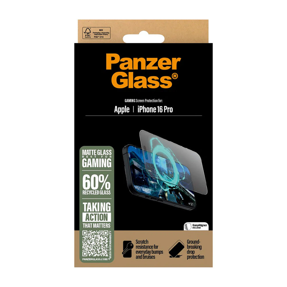 Pellicola Protettiva Schermo Matte PanzerGlass Ultra-Wide Fit Gaming per Apple iPhone 16 Pro, Vetro Temperato, Full Glue, Nera