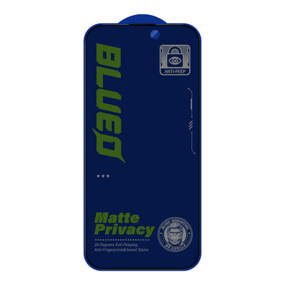 Matte Privacy Blueo Anti-Peep Screen Protector Film for Apple iPhone 16 Plus / 15 Plus, Tempered Glass, Full Glue
