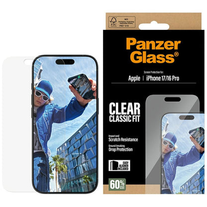 Pellicola Protettiva Schermo PanzerGlass Classic Fit EasyAligner per Apple iPhone 17 / 16 Pro, Vetro Temperato, Full Glue