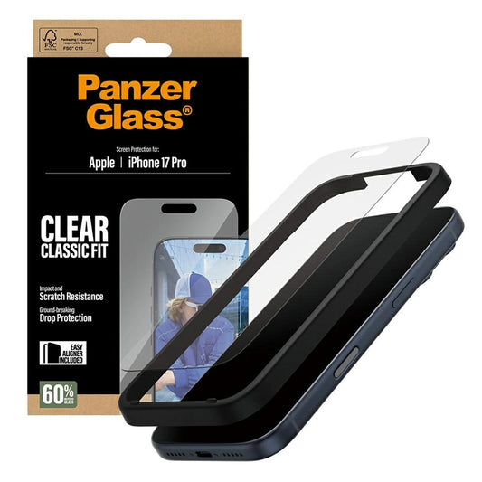 Pellicola protettiva Schermo PanzerGlass Classic Fit EasyAligner per Apple iPhone 17 Pro, Vetro Temperato, Full Glue