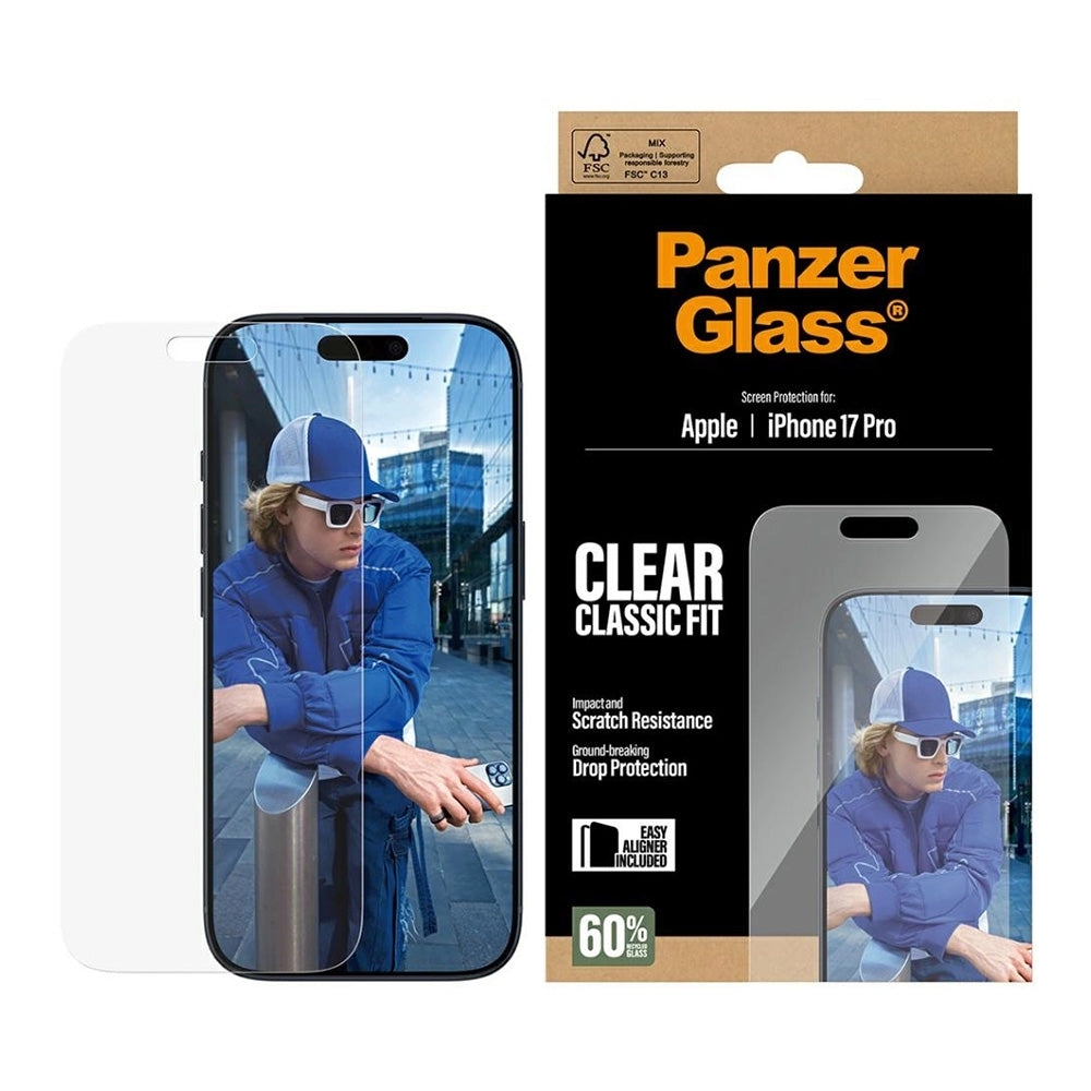 Pellicola protettiva Schermo PanzerGlass Classic Fit EasyAligner per Apple iPhone 17 Pro, Vetro Temperato, Full Glue