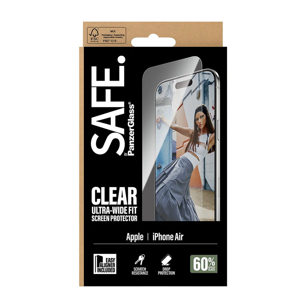 Pellicola protettiva PanzerGlass Safe. Ultra-Wide Fit EasyAligner per Apple iPhone 17 Air, Vetro Temperato, Full Glue.