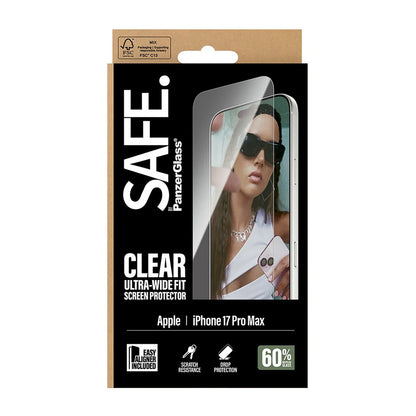 Pellicola protettiva Schermo PanzerGlass Safe. Ultra-Wide Fit EasyAligner per Apple iPhone 17 Pro Max, Vetro Temperato, Full Glue.