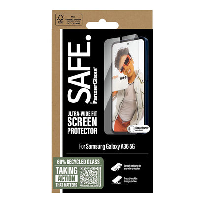 Pellicola Protettiva Schermo PanzerGlass Safe. Ultra-Wide Fit EasyAligner per Samsung Galaxy A36 A366, Vetro Temperato, Full Glue