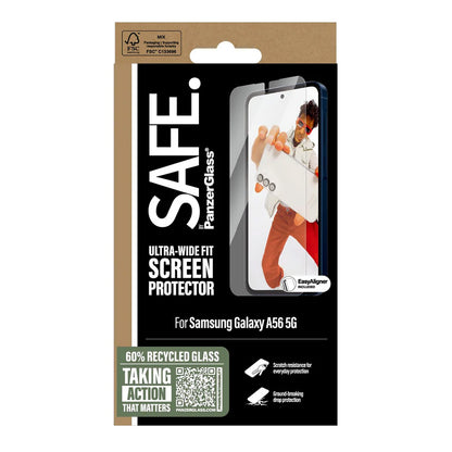 Pellicola protettiva per schermo PanzerGlass Safe. Ultra-Wide Fit EasyAligner per Samsung Galaxy A56 A566, Vetro Temperato, Full Glue.