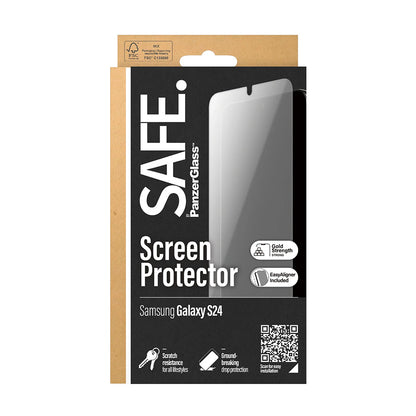 Pellicola Protettiva Schermo PanzerGlass Safe. Ultra-Wide Fit EasyAligner per Samsung Galaxy S24 S921, Vetro Temperato, Full Glue.