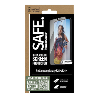 Pellicola Protettiva Schermo PanzerGlass Safe. Ultra-Wide Fit EasyAligner per Samsung Galaxy S25+ S936 / S24+ S926, Vetro Temperato, Full Glue