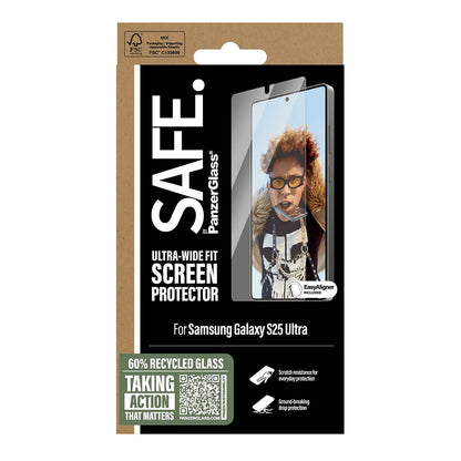 Pellicola Protettiva Schermo PanzerGlass Safe. Ultra-Wide Fit EasyAligner per Samsung Galaxy S25 Ultra S938, Vetro Temperato, Full Glue.