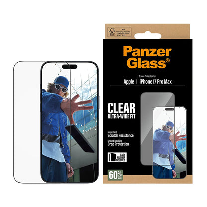 Pellicola Protettiva Schermo PanzerGlass Ultra-Wide Fit EasyAligner per Apple iPhone 17 Pro Max, Vetro Temperato, Full Glue, Nera