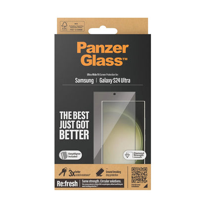 Pellicola Protettiva Schermo PanzerGlass Ultra-Wide Fit EasyAligner per Samsung Galaxy S24 Ultra S928, Vetro Temperato, Full Glue, Nera