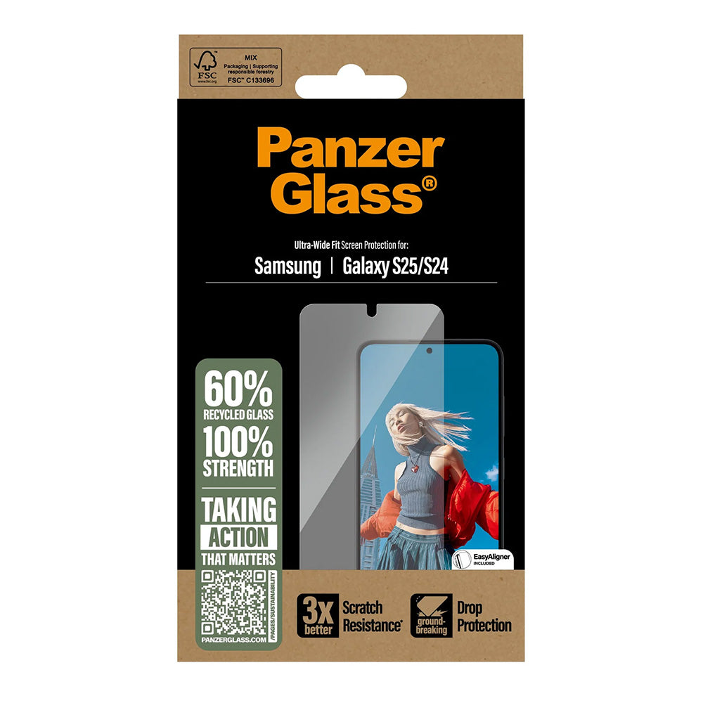 Pellicola Protettiva Schermo PanzerGlass Ultra-Wide Fit per Samsung Galaxy S25 S931 / S24 S921, Vetro Temperato, Full Glue