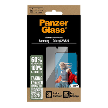 Pellicola Protettiva Schermo PanzerGlass Ultra-Wide Fit per Samsung Galaxy S25 S931 / S24 S921, Vetro Temperato, Full Glue