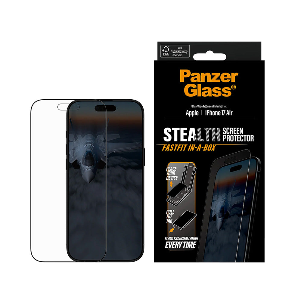 Pellicola protettiva Schermo PanzerGlass Ultra-Wide Fit Stealth Fastfit per Apple iPhone 17 Air, Vetro Temperato, Full Glue, Nera