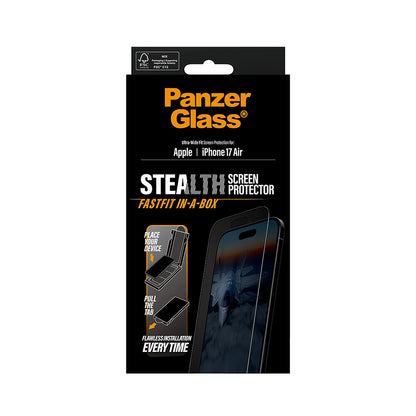 Pellicola protettiva Schermo PanzerGlass Ultra-Wide Fit Stealth Fastfit per Apple iPhone 17 Air, Vetro Temperato, Full Glue, Nera
