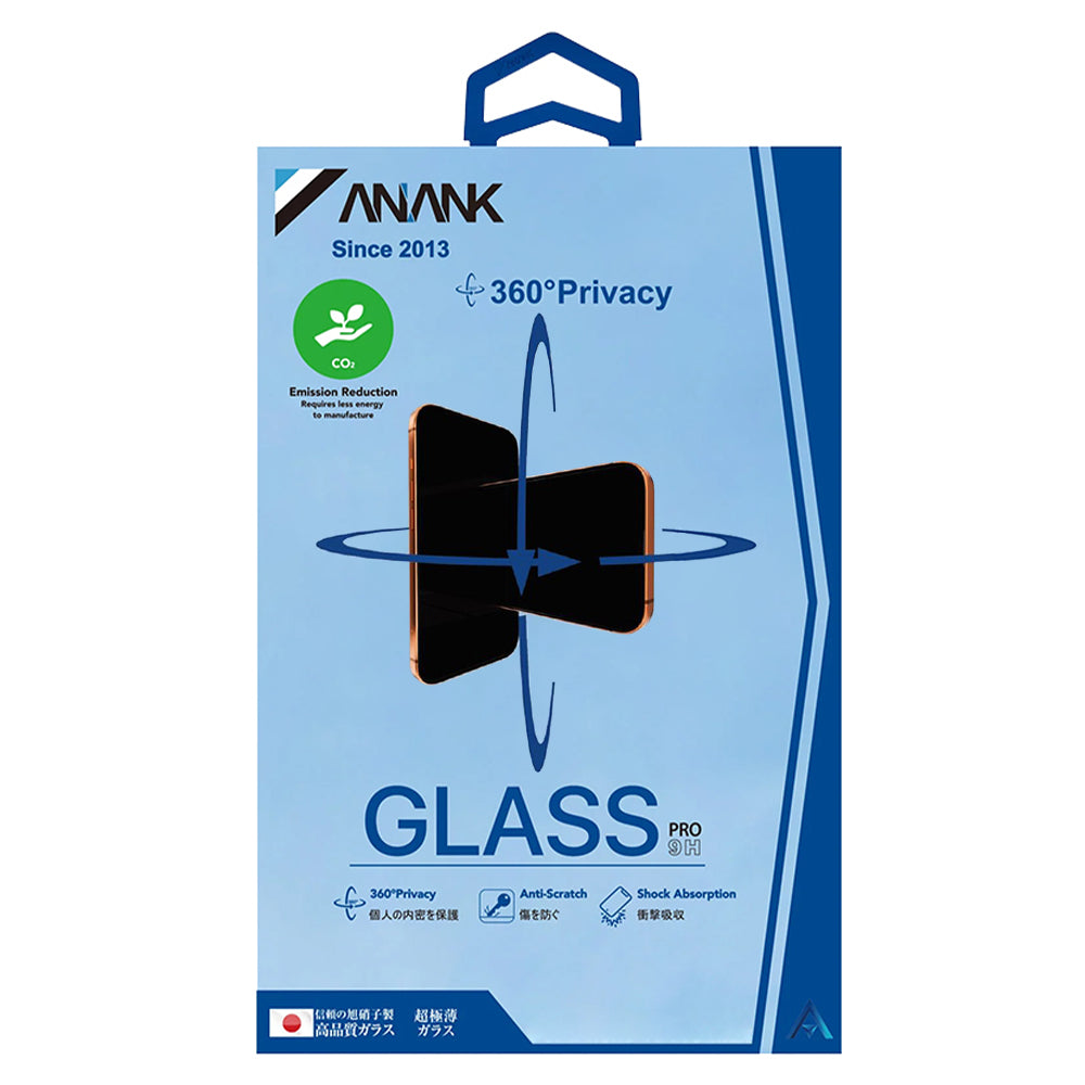 Anank 1X Reinforced 360 Privacy Screen Protector for Apple iPhone 16 Pro Max, Tempered Glass, Full Glue, 2.5D