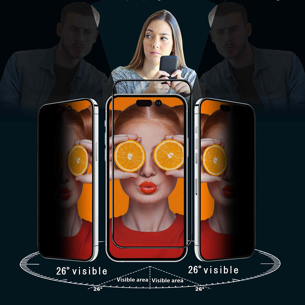Pellicola protettiva per schermo Privacy Anank 2X Rinforzata per Apple iPhone 15 Pro, Vetro Temperato, Colla Completa, 2.5D