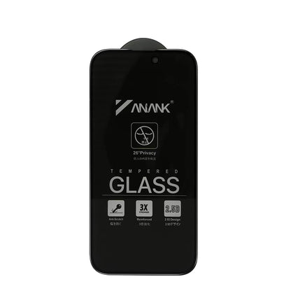 Anank 3X Reinforced Privacy Screen Protector for Apple iPhone 16, Tempered Glass, Full Glue, 2.5D