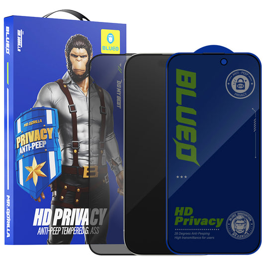 Pellicola protettiva per schermo Privacy Blueo Anti-Peep per Apple iPhone 15 Pro Max, Vetro Temperato, Full Glue