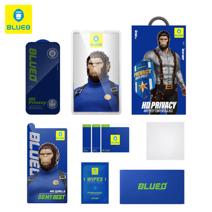 Pellicola protettiva per schermo Privacy Blueo Anti-Peep per Apple iPhone 15 Pro Max, Vetro Temperato, Full Glue