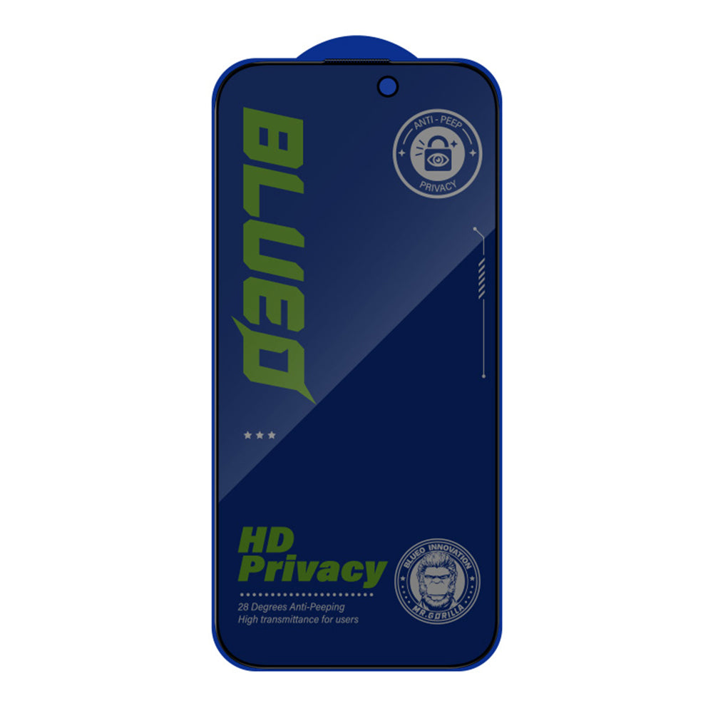 Pellicola protettiva per schermo Privacy Blueo Anti-Peep per Apple iPhone 16 / 15, Vetro temperato, Full Glue