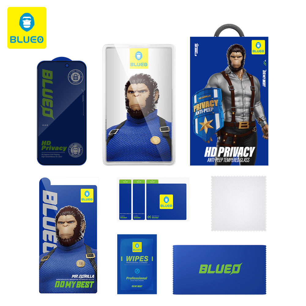 Pellicola protettiva per schermo Privacy Blueo Anti-Peep per Apple iPhone 16 / 15, Vetro temperato, Full Glue