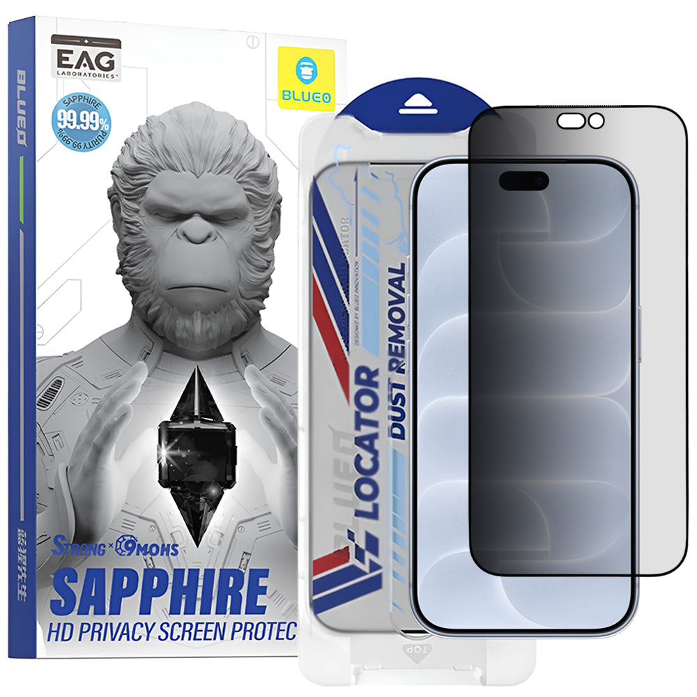 Blueo Premium Sapphire Applicator Privacy Screen Protector for Apple iPhone 18 Pro, Tempered Glass, Full Glue