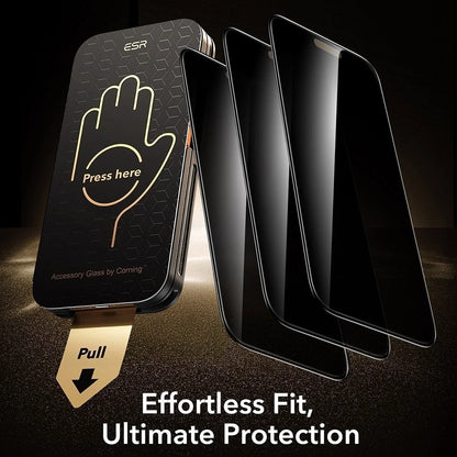 Pellicola protettiva per schermo Privacy ESR Armorite Pro UltraFit per Apple iPhone 18 Pro Max, Vetro temperato, Full Glue, Set da 3 pezzi