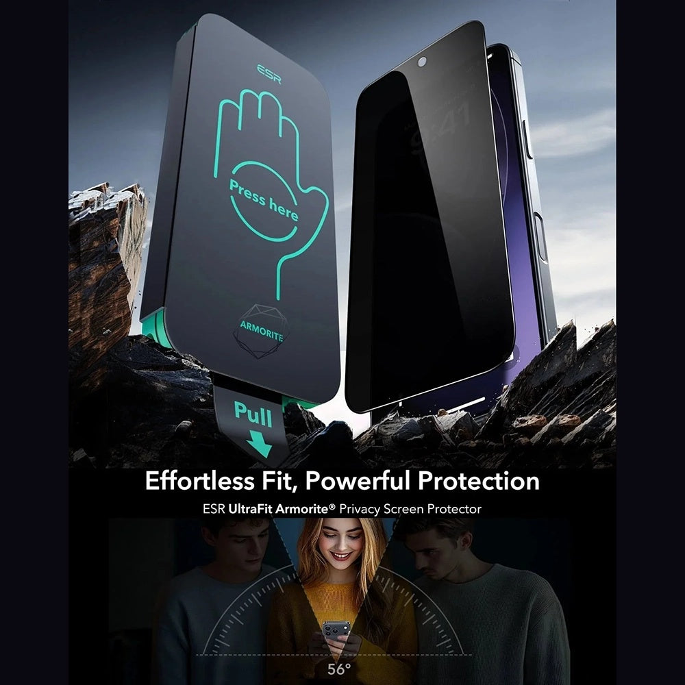 Pellicola protettiva Privacy Screen ESR Armorite UltraFit per Apple iPhone 17 Pro Max, Vetro Temperato, Full Glue, Set 3 pezzi