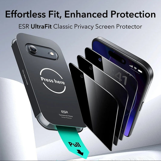 Pellicola Protettiva Schermo Privacy ESR UltraFit per Apple iPhone 17 Air, Vetro Temperato, Full Glue, Set 3 pezzi
