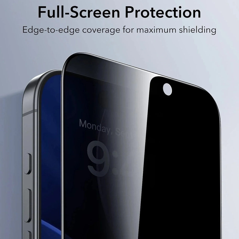 Pellicola Protettiva Schermo Privacy ESR UltraFit per Apple iPhone 17 Pro Max, Vetro Temperato, Full Glue, Set 3 pezzi
