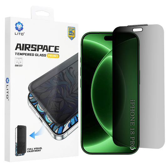 Pellicola protettiva per schermo Privacy Lito Airspace Border per Apple iPhone 18 Pro / 17 Pro, Vetro temperato, Full Glue