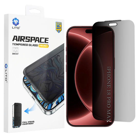 Pellicola protettiva per schermo Privacy Lito Airspace Border per Apple iPhone 18 Pro Max, Vetro temperato, Full Glue
