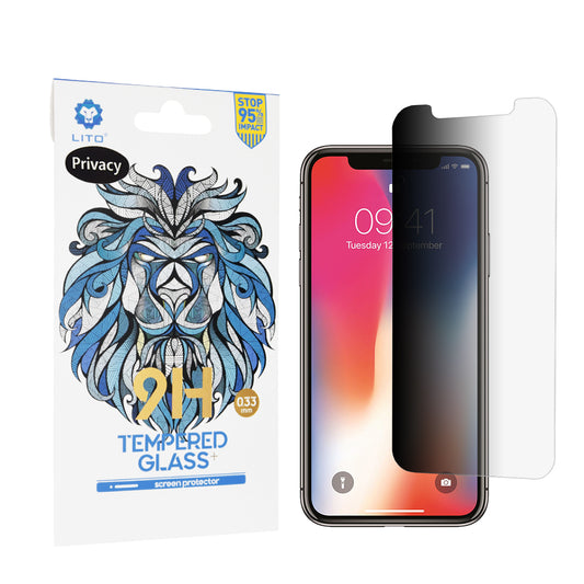 Pellicola protettiva per schermo Privacy Lito Classic per Apple iPhone 11 Pro / XS / X, Vetro temperato, Full Glue, 2.5D