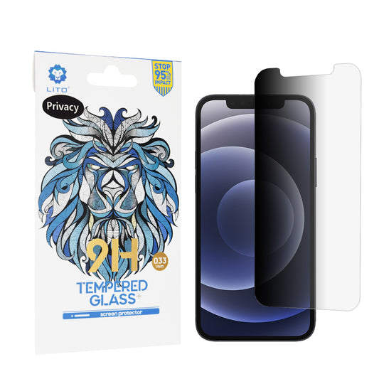 Pellicola protettiva per schermo Privacy Lito Classic per Apple iPhone 12 / 12 Pro, Vetro temperato, Full Glue, 2.5D