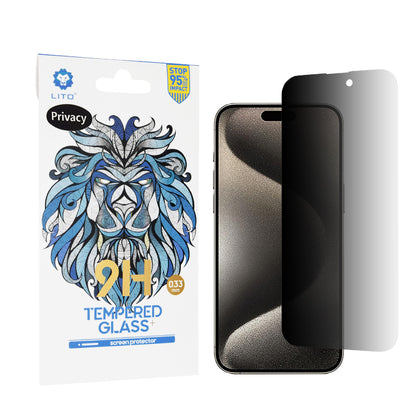 Pellicola protettiva per schermo Privacy Lito Classic per Apple iPhone 15 Pro Max, Vetro temperato, Full Glue, 2.5D