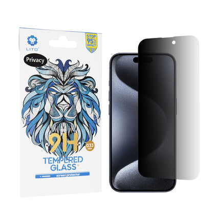 Pellicola protettiva per schermo Privacy Lito Classic per Apple iPhone 15 Pro, Vetro temperato, Full Glue, 2.5D
