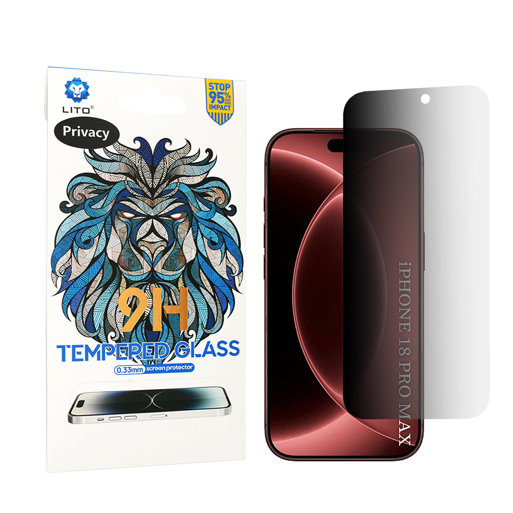 Pellicola protettiva per schermo Privacy Lito Classic per Apple iPhone 18 Pro Max, Vetro temperato, Full Glue, 2.5D