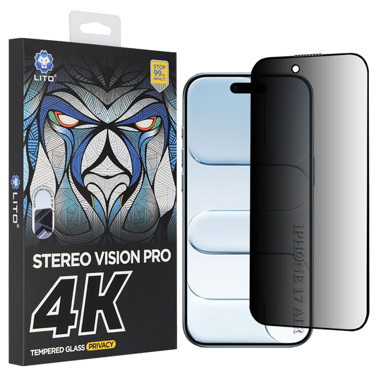 Pellicola Protettiva Schermo Privacy Lito D+ Max 4K per Apple iPhone 17 Air, Vetro Temperato, Full Glue